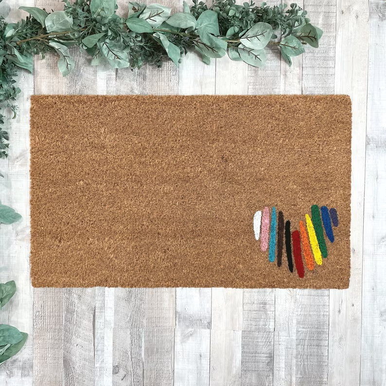 Rainbow heart doormat