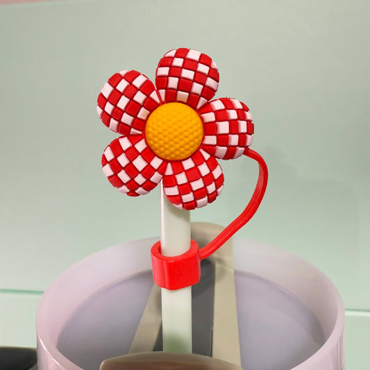 Checkered Flower straw topper
