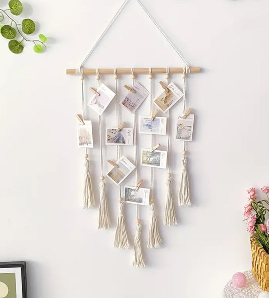 Macrame photo wall decor