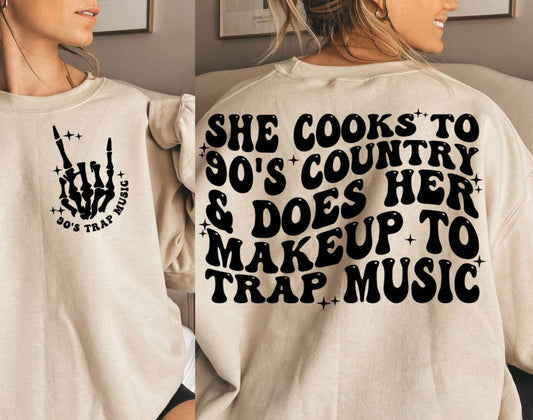 She cooks to 90s country sweatshirt