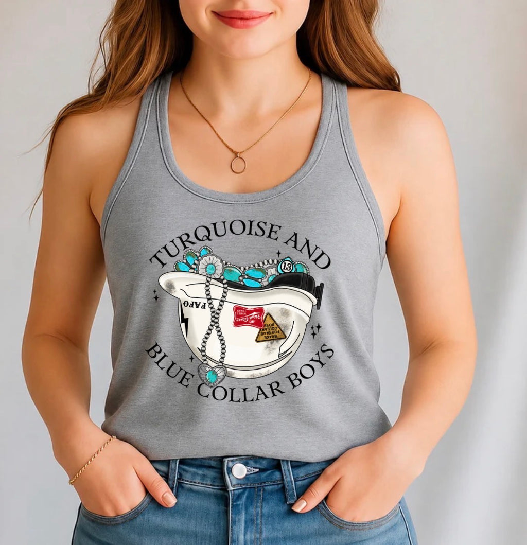 Turquoise and blue collar boys tank top