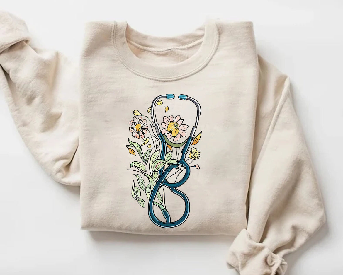 Floral stethoscope sweatshirt