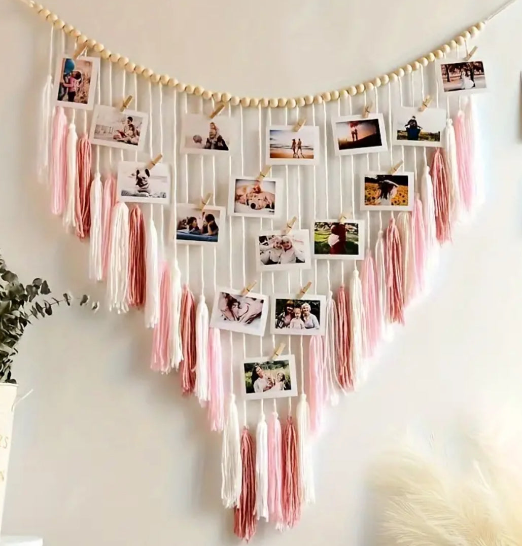 Macrame photo wall decor