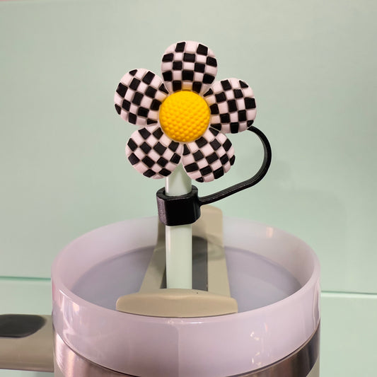 Checkered Flower straw topper