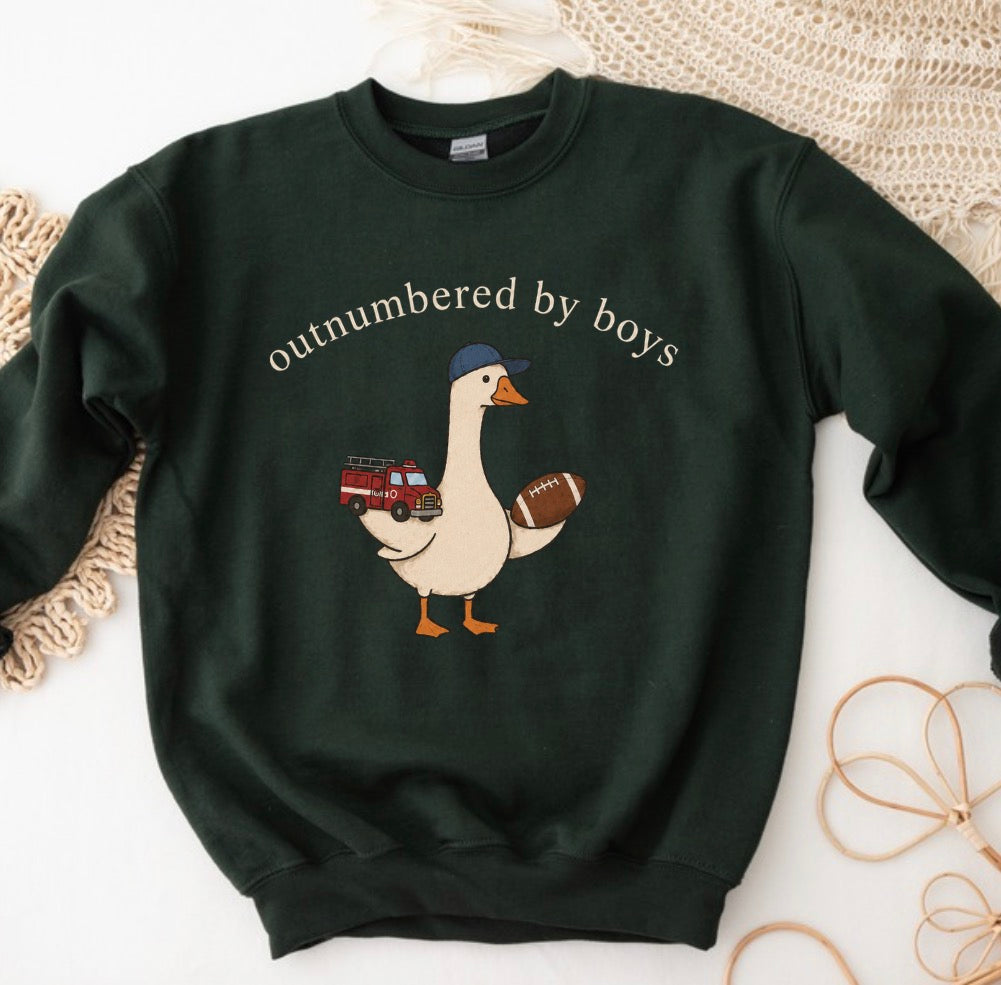 Outnumbered by boys sweatshirt