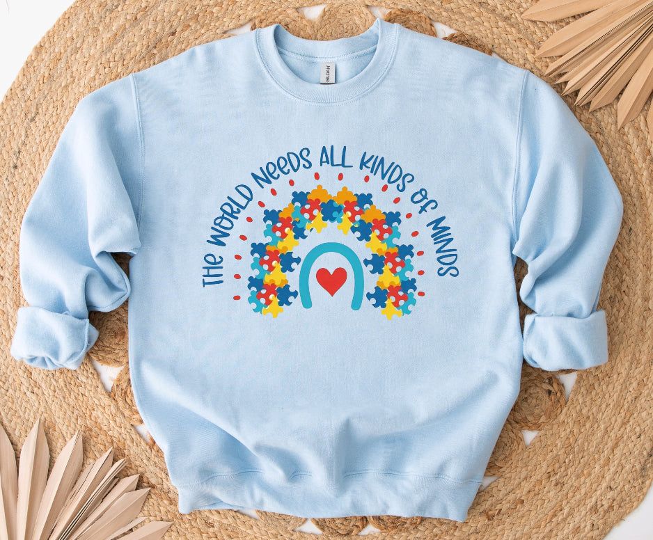 The world needs all kinds of minds autism sweatshirt