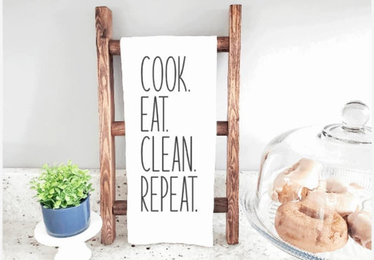 Cook clean eat repeat tea towel